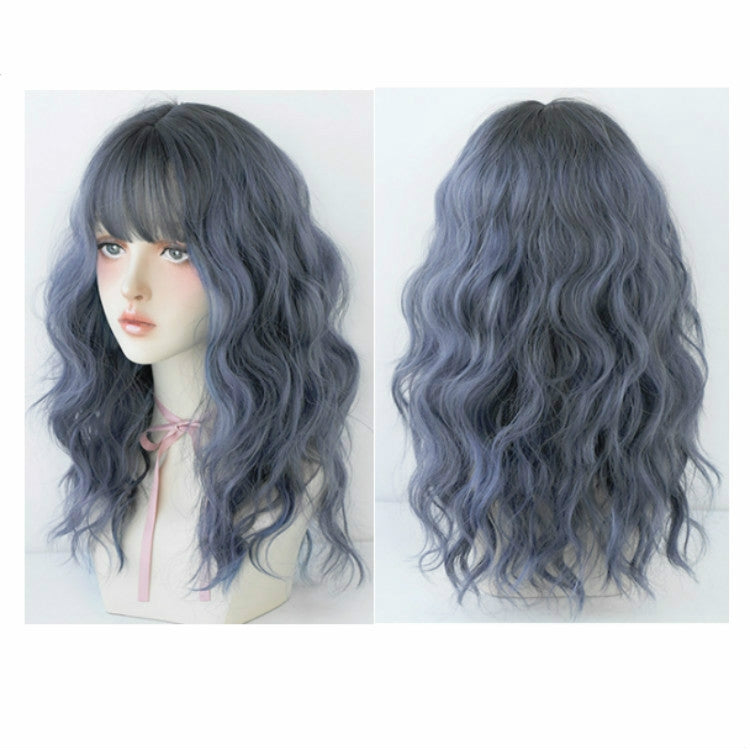 Parrucca soffice naturale in lana da donna con capelli lunghi e frangia, Pink Brown (Brown On Top) 54CM, Haze Blue (Black On Top ) 54CM, Cold Brown 54CM, Black Brown 54CM