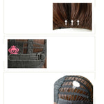 Parrucca soffice naturale in lana da donna con capelli lunghi e frangia, Pink Brown (Brown On Top) 54CM, Haze Blue (Black On Top ) 54CM, Cold Brown 54CM, Black Brown 54CM