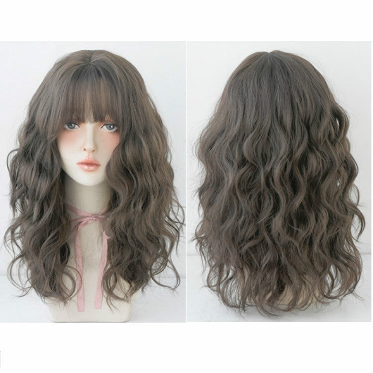 Parrucca soffice naturale in lana da donna con capelli lunghi e frangia, Pink Brown (Brown On Top) 54CM, Haze Blue (Black On Top ) 54CM, Cold Brown 54CM, Black Brown 54CM