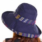 Cappelli da spiaggia indossabili su due lati in stile nazionale estivo da donna. Cappello da sole con bordo grande, One Size