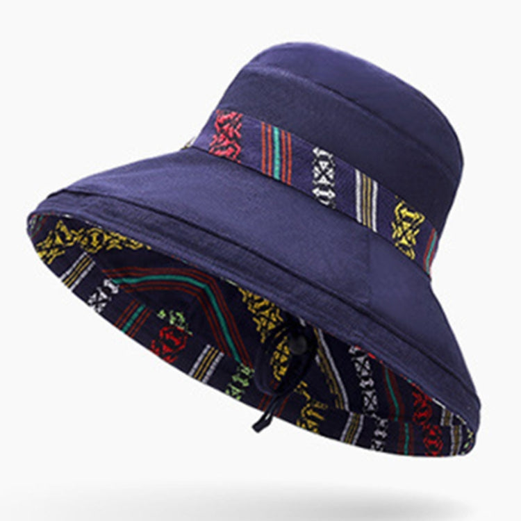 Cappelli da spiaggia indossabili su due lati in stile nazionale estivo da donna. Cappello da sole con bordo grande, One Size