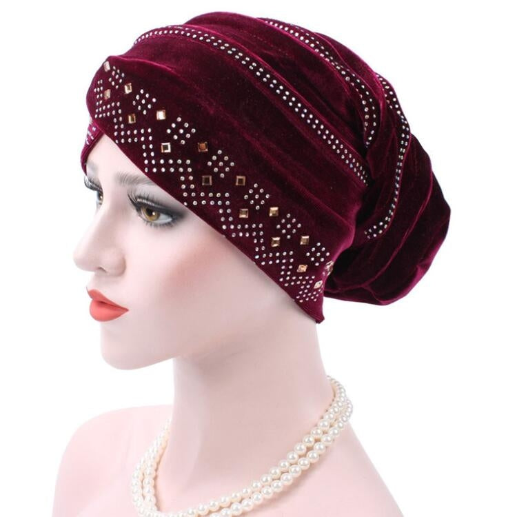 Cappello impilabile con turbante con strass Pleuche, Adjustable