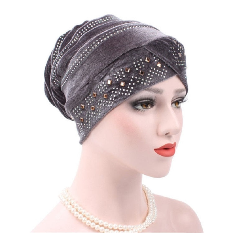Cappello impilabile con turbante con strass Pleuche, Adjustable