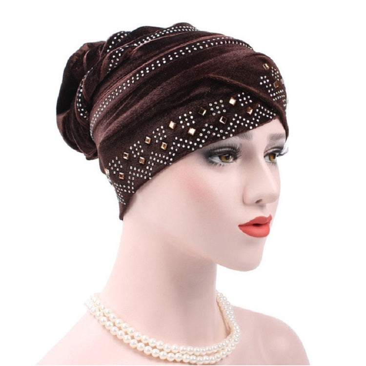Cappello impilabile con turbante con strass Pleuche, Adjustable