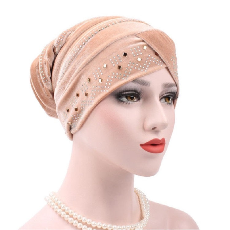 Cappello impilabile con turbante con strass Pleuche, Adjustable