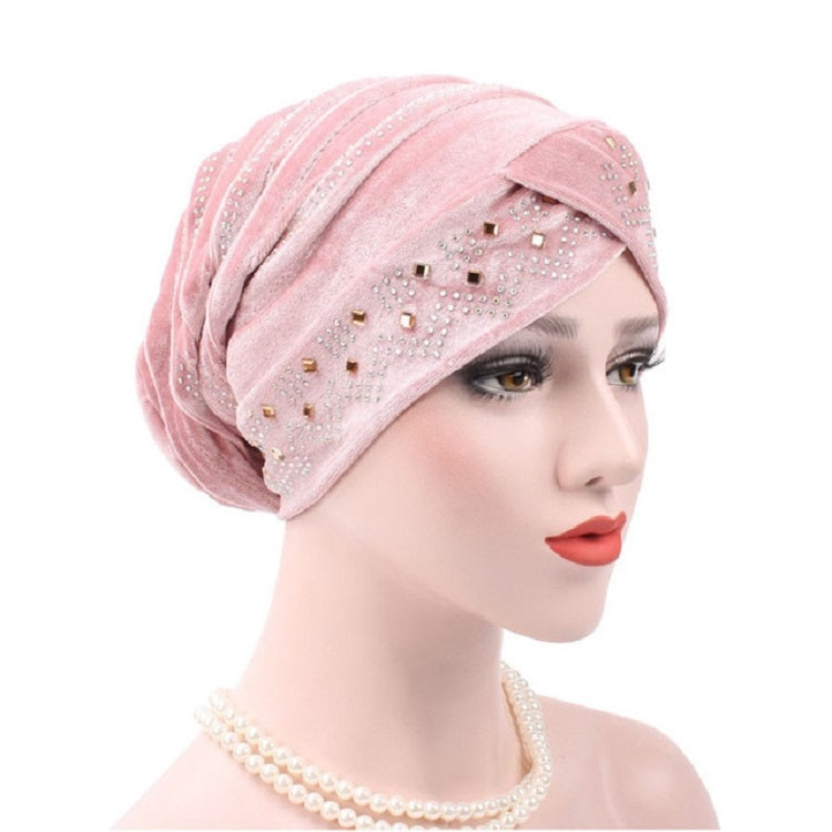 Cappello impilabile con turbante con strass Pleuche, Adjustable