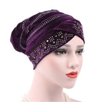 Cappello impilabile con turbante con strass Pleuche, Adjustable