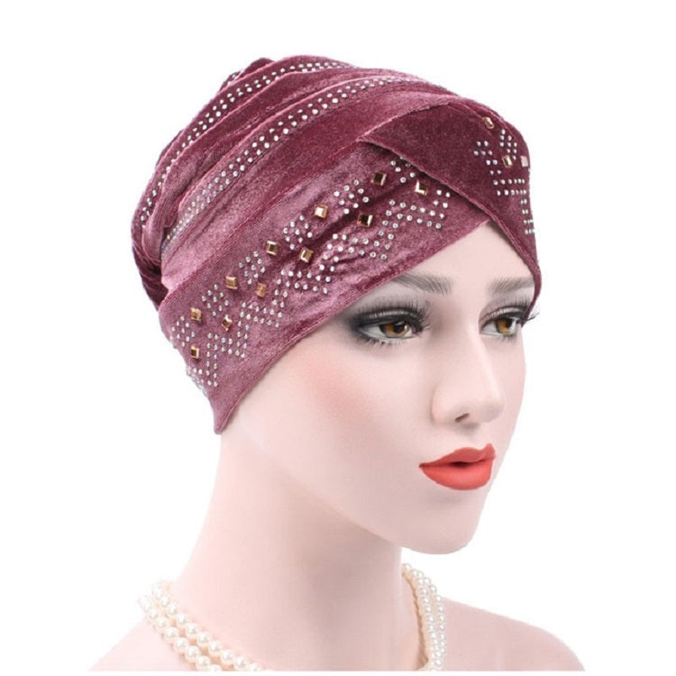 Cappello impilabile con turbante con strass Pleuche, Adjustable