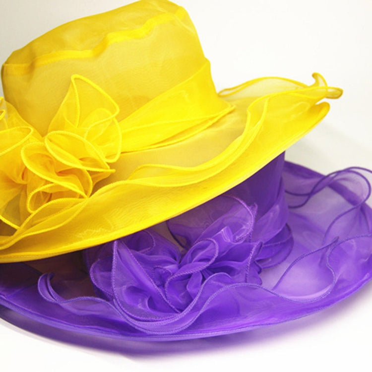 Cappello da sole pieghevole da spiaggia per donna, primavera ed estate, a tesa larga in organza
