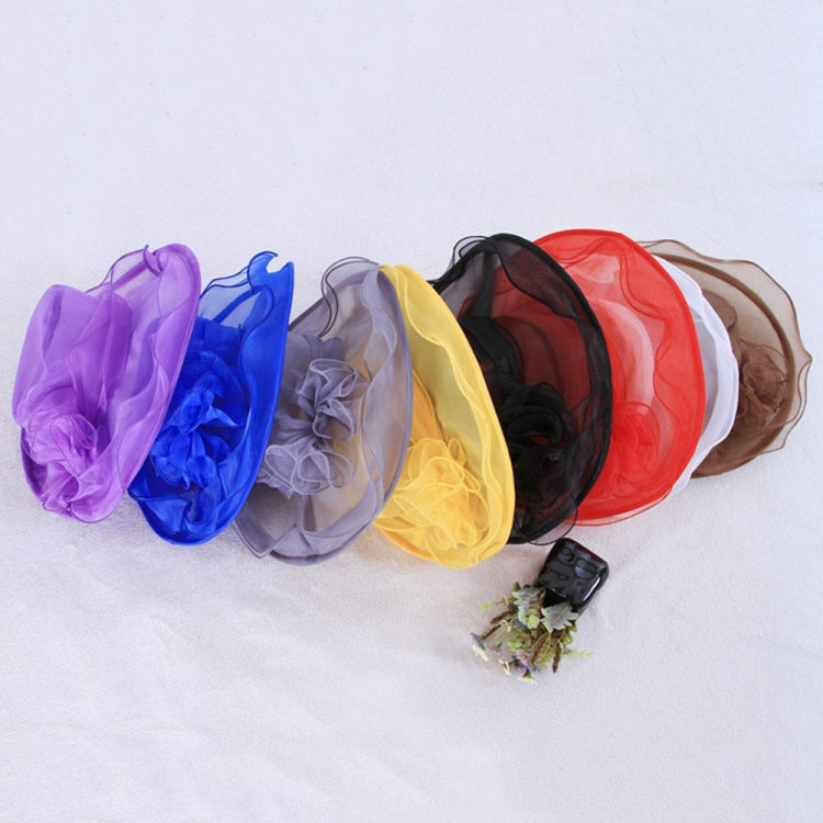 Cappello da sole pieghevole da spiaggia per donna, primavera ed estate, a tesa larga in organza
