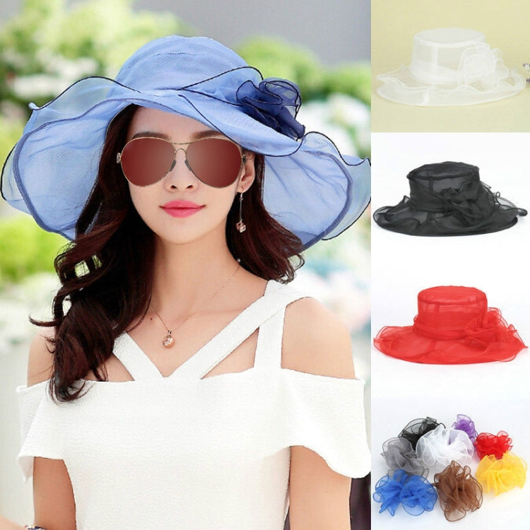 Cappello da sole pieghevole da spiaggia per donna, primavera ed estate, a tesa larga in organza