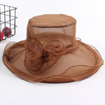 Cappello da sole pieghevole da spiaggia per donna, primavera ed estate, a tesa larga in organza