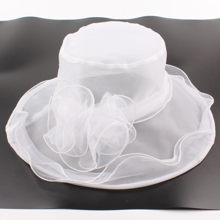 Cappello da sole pieghevole da spiaggia per donna, primavera ed estate, a tesa larga in organza