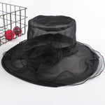 Cappello da sole pieghevole da spiaggia per donna, primavera ed estate, a tesa larga in organza
