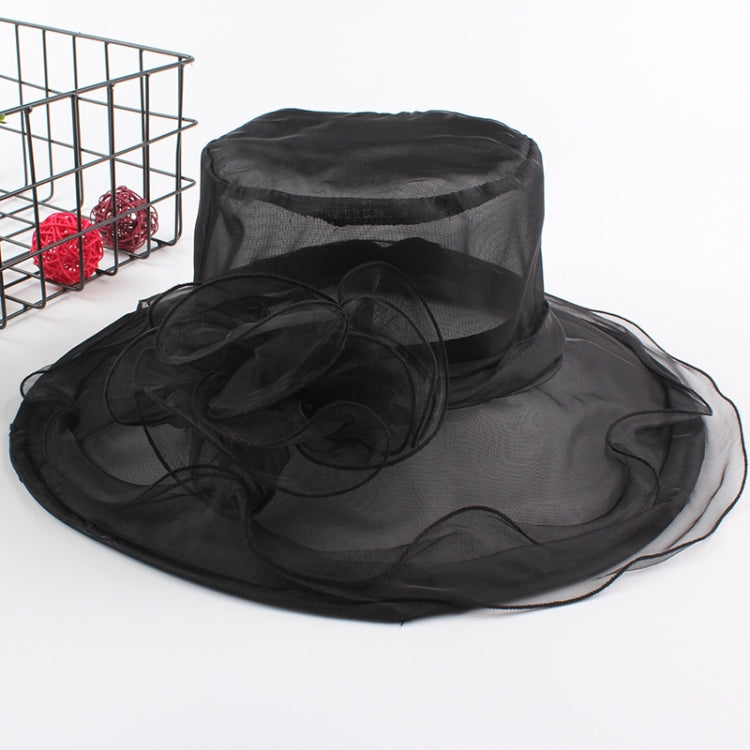 Cappello da sole pieghevole da spiaggia per donna, primavera ed estate, a tesa larga in organza