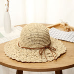 Cappello da sole pieghevole in paglia con fiocco in stile letterario
