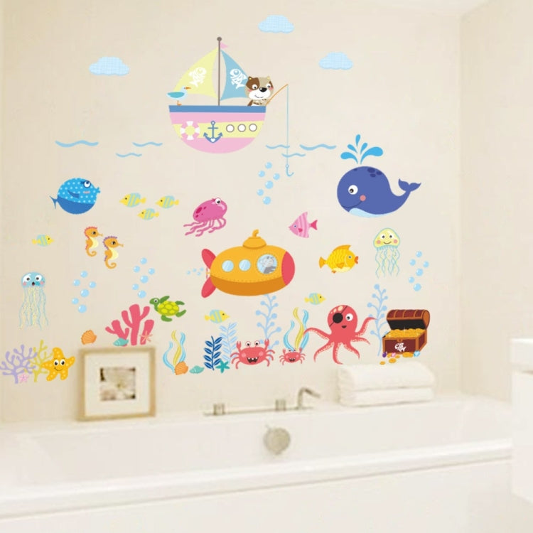 Adesivo da parete per cartoni animati oceanici, bagno, mondo sottomarino, pesci, casa, adesivi fai da te, Ocean