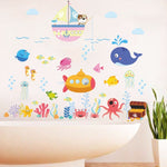 Adesivo da parete per cartoni animati oceanici, bagno, mondo sottomarino, pesci, casa, adesivi fai da te, Ocean
