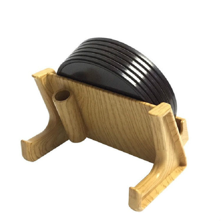 Home Daily Sottobicchiere rotondo in legno di sughero Porta sottobicchiere in PP, 6 Coasters, Coaster Stand, 6 Coasters + Shelf
