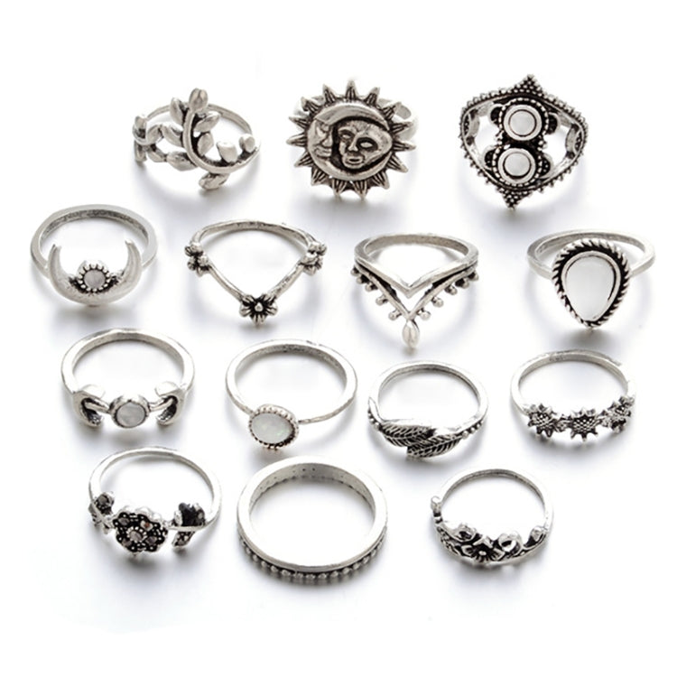 Set 14 anelli lunari con fiori e gocce d'acqua vintage