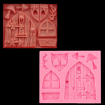 2 pezzi di casa dei cartoni animati in legno a forma di finestra in silicone, stampo per caramelle, strumento per decorare torte con fiabe, House Wooden Window Shape