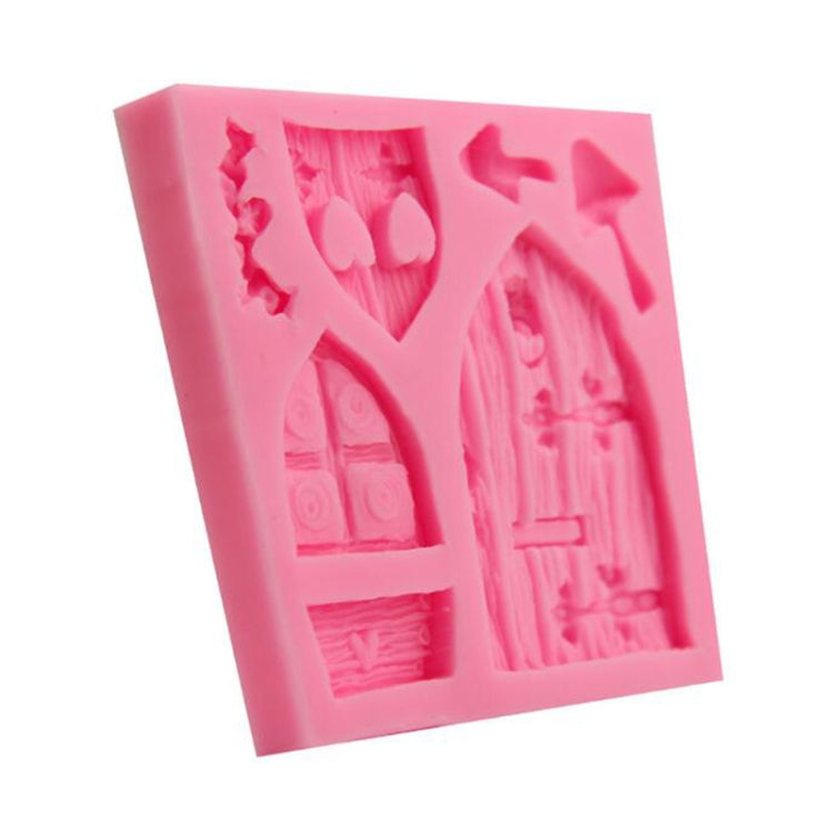 2 pezzi di casa dei cartoni animati in legno a forma di finestra in silicone, stampo per caramelle, strumento per decorare torte con fiabe, House Wooden Window Shape