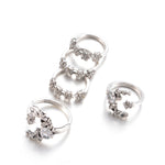 Set di 5 anelli regolabili vintage da donna con stella e luna