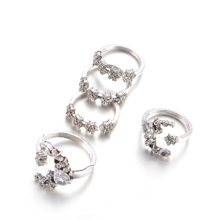 Set di 5 anelli regolabili vintage da donna con stella e luna