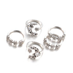 Set di 5 anelli regolabili vintage da donna con stella e luna