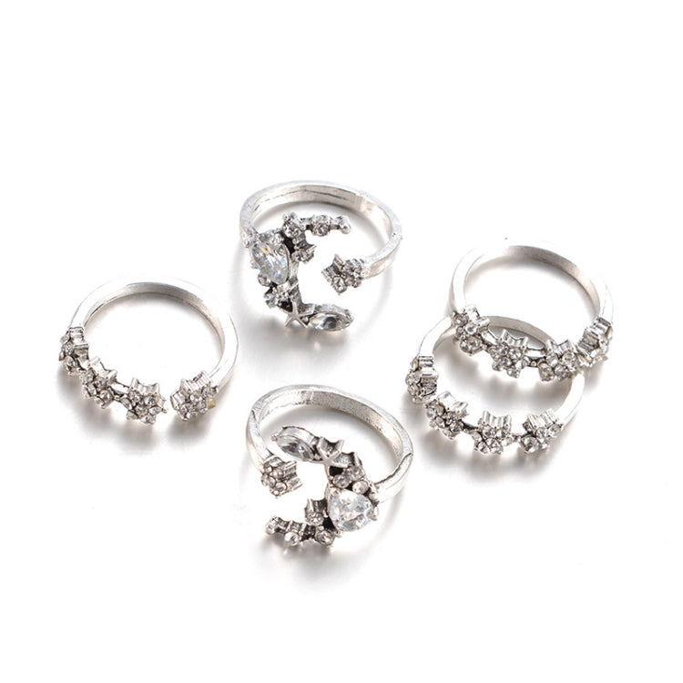 Set di 5 anelli regolabili vintage da donna con stella e luna