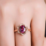 Anello da donna a forma di fiore in oro rosa con tormalina rossa alla moda, 6, 7, 8, 9, 10