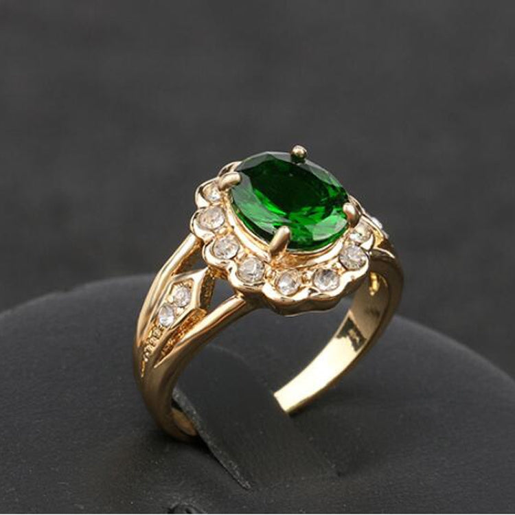 Anello con diamante verde ovale vintage alla moda, 7, 8, 9, 10