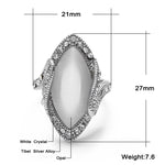 Anello opale ovale grande bianco placcato argento vintage da donna, 10, 7, 8, 9