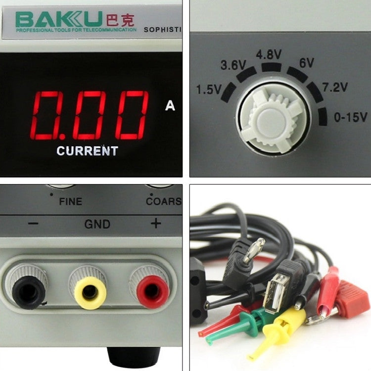 BAKU BK-1502DD Alimentatore DC regolato Amperometro DC Laptop Riparazione telefoni cellulari Display digitale, 220V EU Plug, 110V US Plug