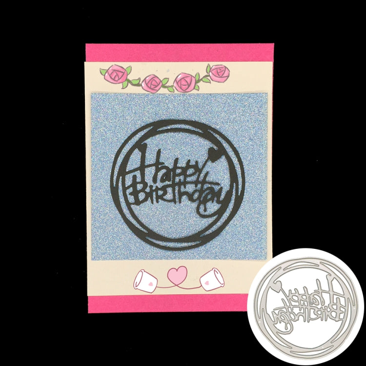 Stampo rotondo per coltello di buon compleanno, clip fai da te, album, biglietti d'auguri, creazione di stencil, Round Happy Birthday Shape