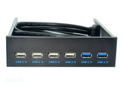 Pannello frontale Floppy Bay da 5,25 pollici a 6 porte con adattatore di alimentazione Splitter hub USB 2 porte USB 3.0 + 4 porte USB 2.0, 6 Ports USB