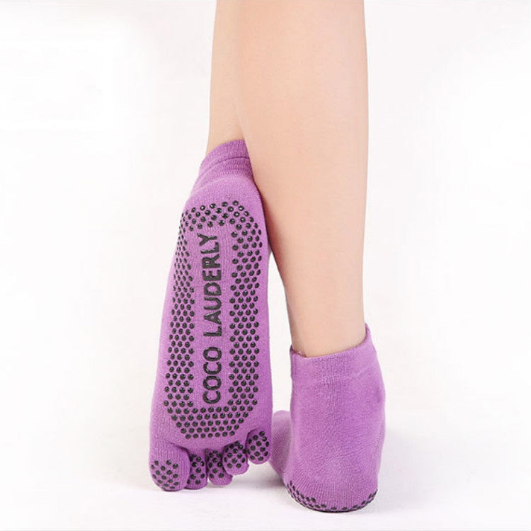 Calzini da yoga antiscivolo in tinta unita assorbenti del sudore Calzini con dita divise per donna, Socks Black, Socks Gray, Socks Purple, Socks Watermelon Red, Socks Blue, Socks Open Toe Black, Socks Open Toe Blue, Socks Open Toe Purple               ...