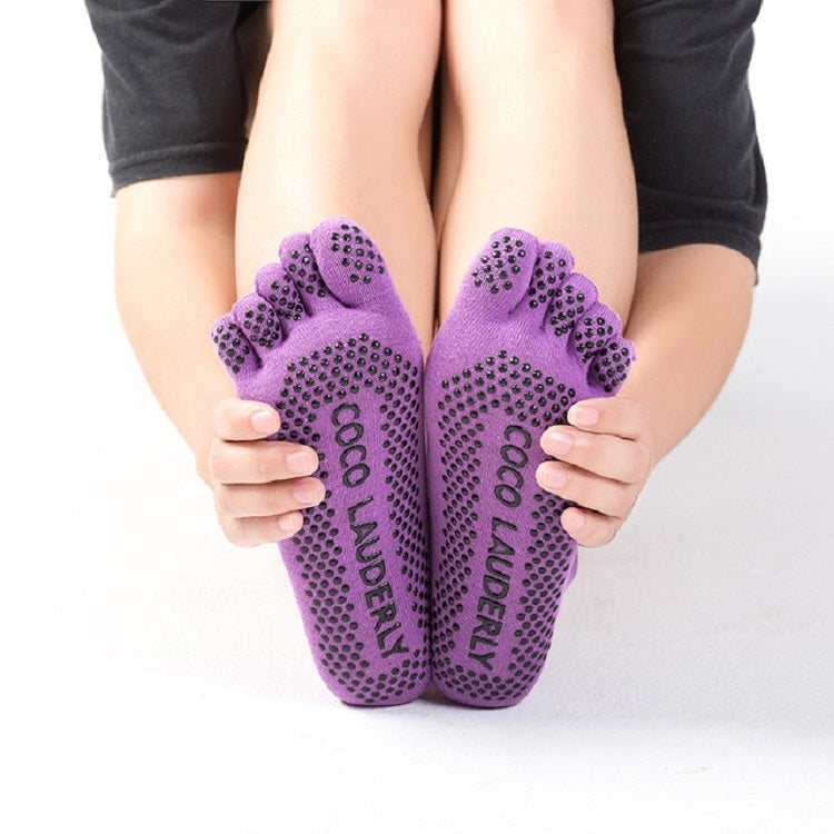 Calzini da yoga antiscivolo in tinta unita assorbenti del sudore Calzini con dita divise per donna, Socks Black, Socks Gray, Socks Purple, Socks Watermelon Red, Socks Blue, Socks Open Toe Black, Socks Open Toe Blue, Socks Open Toe Purple               ...