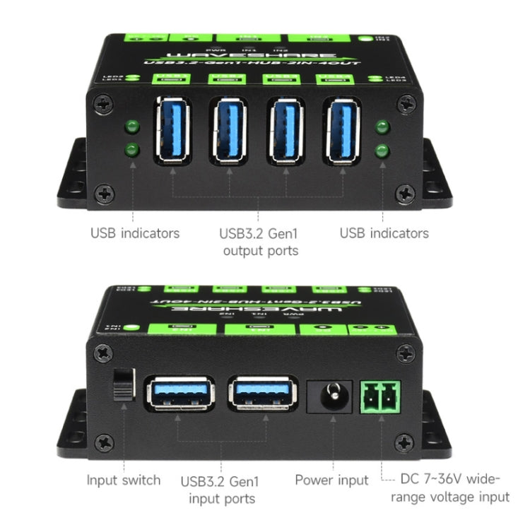 HUB USB Waveshare 23929, estensione di 4 porte USB 3.2, doppi host commutabili, protezioni multiple, 23929