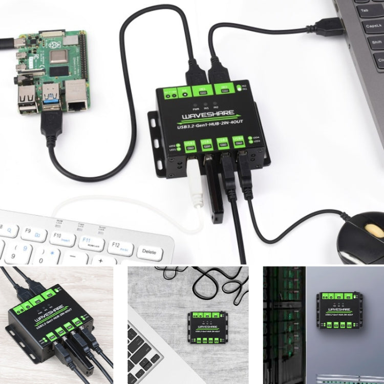 HUB USB Waveshare 23929, estensione di 4 porte USB 3.2, doppi host commutabili, protezioni multiple, 23929