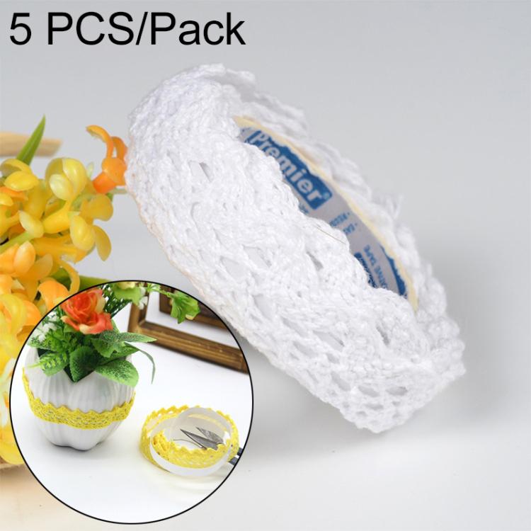 Set 5 nastri adesivi in pizzo di cotone bianco 18x2 m