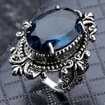 Anello in argento 925 con topazio azzurro mare a forma di uovo d'oca vintage, 10, 6, 7, 8, 9