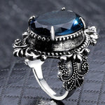 Anello in argento 925 con topazio azzurro mare a forma di uovo d'oca vintage, 10, 6, 7, 8, 9