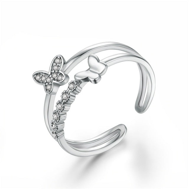 Anello di apertura con diamante a forma di farfalla carina moda donna