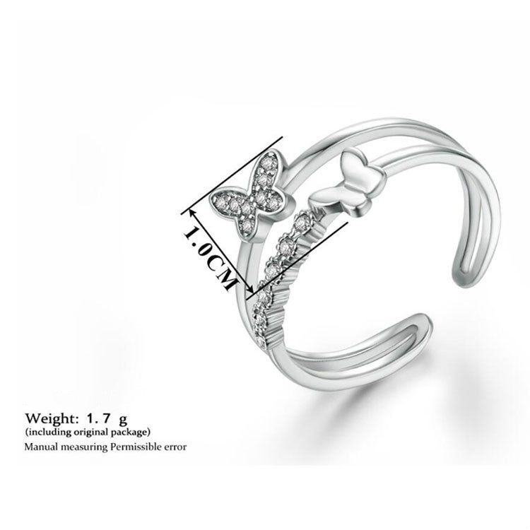 Anello di apertura con diamante a forma di farfalla carina moda donna