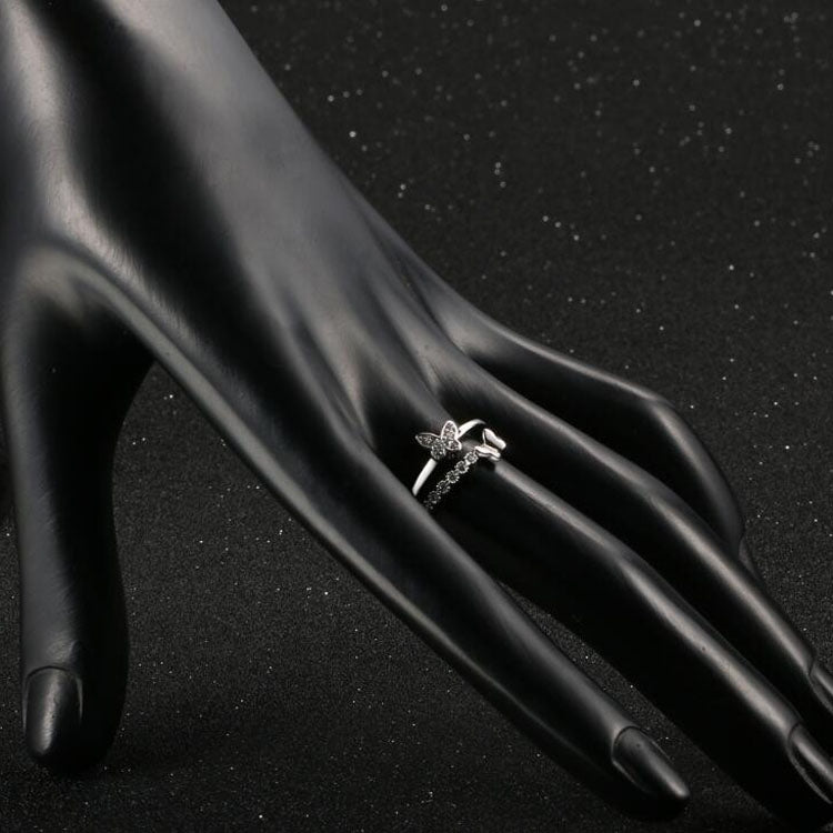 Anello di apertura con diamante a forma di farfalla carina moda donna