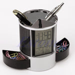 Portapenne per penna a rete da scrivania Calendario perpetuo Forniture per ufficio Scatola portapenne digitale multifunzionale per penne a LED