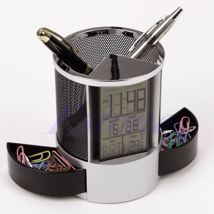 Portapenne per penna a rete da scrivania Calendario perpetuo Forniture per ufficio Scatola portapenne digitale multifunzionale per penne a LED