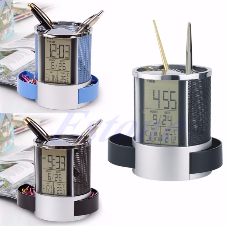 Portapenne per penna a rete da scrivania Calendario perpetuo Forniture per ufficio Scatola portapenne digitale multifunzionale per penne a LED