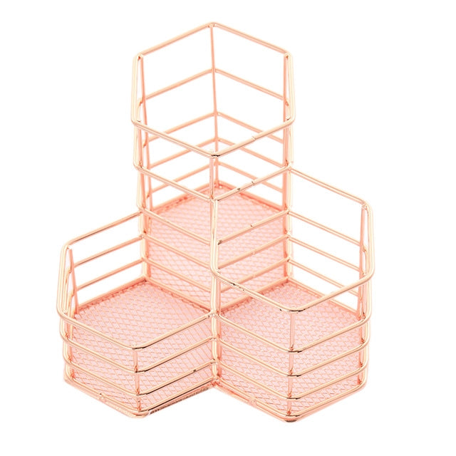 2 pezzi portapenne da scrivania portapenne esagonale in ferro cavo per trucco organizzatore contenitore per cancelleria portapenne esagonale, Pen Cup Holder